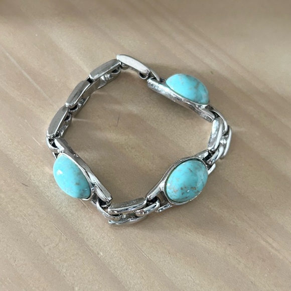 Jewelry - Vintage Silver Tone Navajo Link Turquoise Bracelet Western